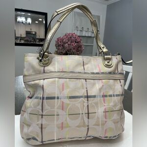 Coach Poppy Tattersall Sequin Lurex Metallic Signature Sateen GlamTote